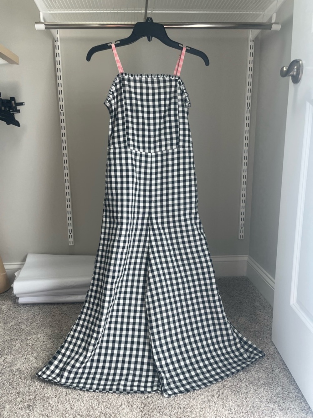 Nordstrom Black & White Gingham Wide-Leg Jumpsuit with Pink Adjustable Straps